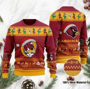 Arizona Cardinals Grateful Dead SKull And Bears Custom Name NFL Football Christmas Ugly Sweater.jpg