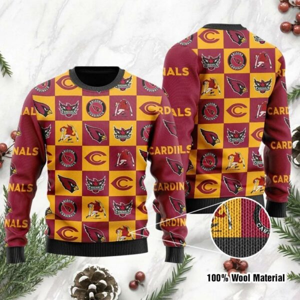 Arizona Cardinals Logo Checkered Flannel Ugly Christmas Sweater