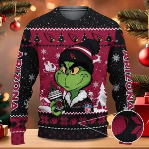 Arizona Cardinals The Grinch Drink Coffee NFL Fans Ugly Sweater