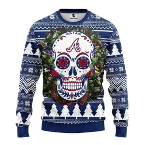 Atlanta Braves Skull Flower Ugly Christmas Sweater