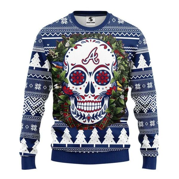 Atlanta Braves Skull Flower Ugly Christmas Sweater