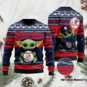 Baby Yoda And Grogu New York Yankees Christmas Ugly Sweater