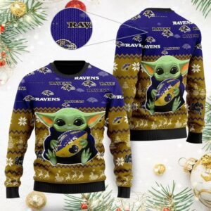 Baby Yoda Baltimore Ravens Ugly Christmas Sweater