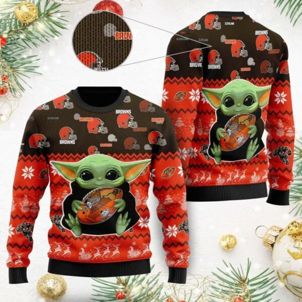 Baby Yoda Cleveland Browns Ugly Christmas Sweater