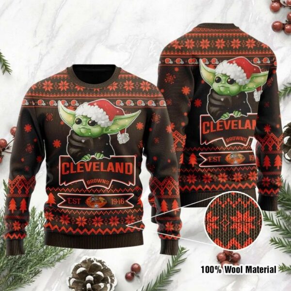 Baby Yoda Grogu Cleveland Browns Ugly Christmas Sweater