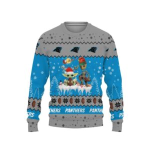 Baby Yoda Groot Cute Carolina Panthers Ugly Christmas Sweater