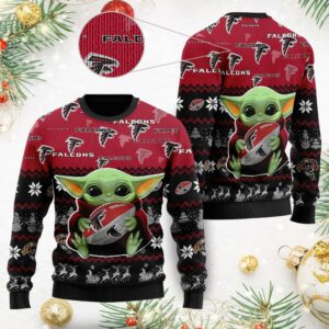 Baby Yoda Hug Atlanta Falcons NFL Ugly Christmas Sweater