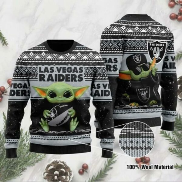 Baby Yoda Las Vegas Raiders Ugly Christmas Sweater (2)