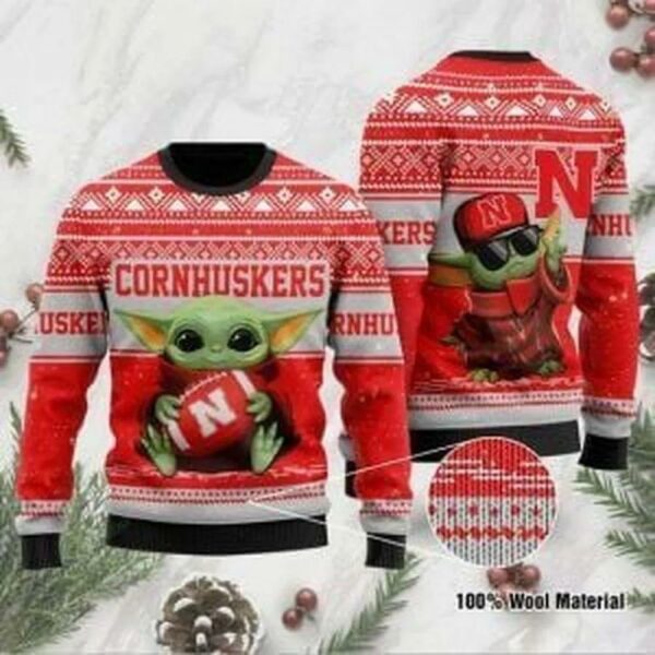 Baby Yoda Nebraska Cornhuskers Ugly Christmas Sweater