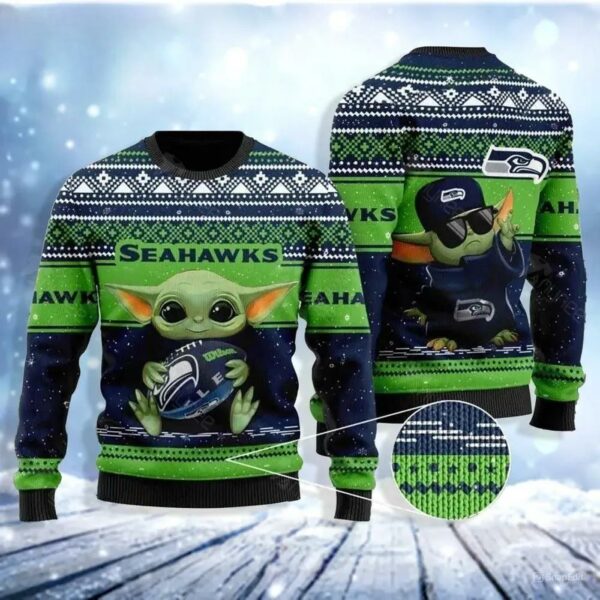 Baby Yoda Seattle Seahawks Ugly Christmas Sweater