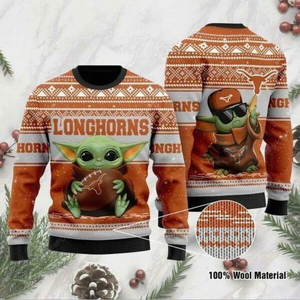 Baby Yoda Texas Longhorns Football Ugly Christmas Sweater