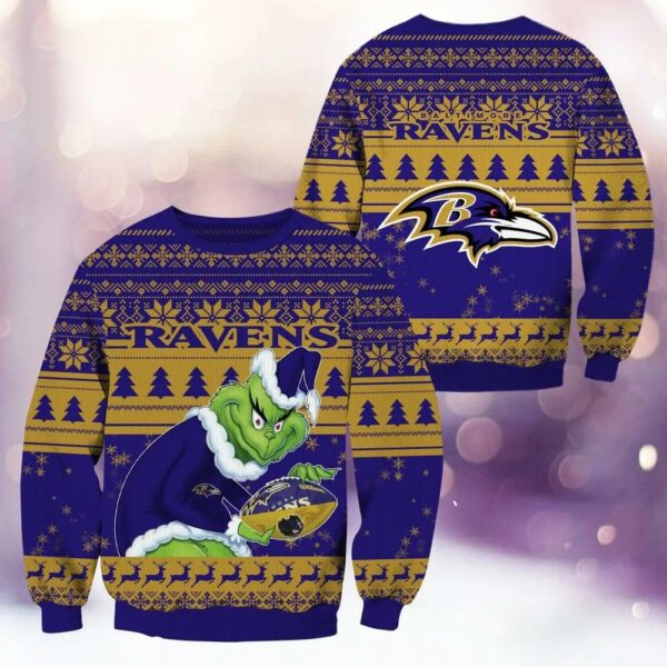 Baltimore Ravens Grinch Stolen Ugly Christmas Sweater