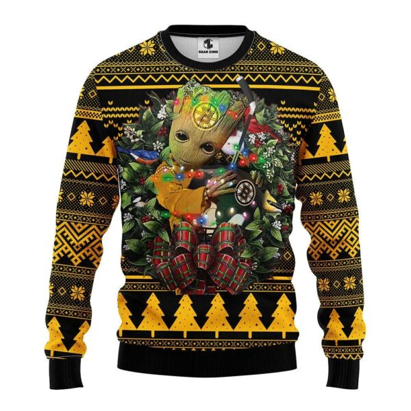 Boston Bruins Groot Hug Ugly Christmas Sweater