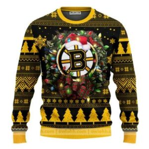 Boston Bruins Santa Hat Ugly Christmas Sweater