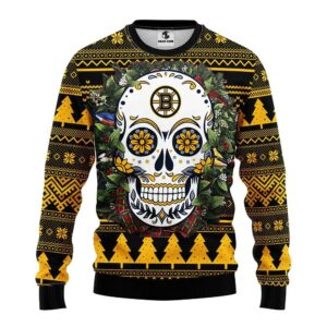 Boston Bruins Skull Flower Ugly Christmas Sweater