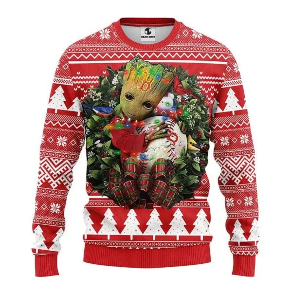 Boston Red Sox Groot Hug Ugly Christmas Sweater