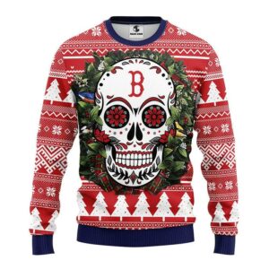 Boston Red Sox Skull Flower Ugly Christmas Sweater