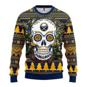 Buffalo Sabres Skull Flower Ugly Christmas Sweater