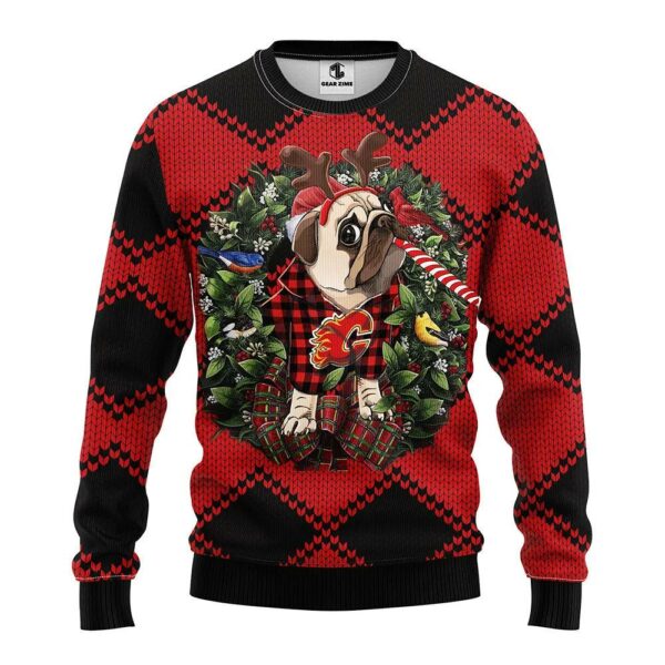 Calgary Flames Pub Dog Ugly Christmas Sweater