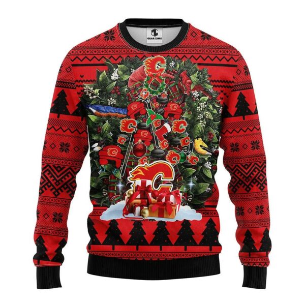 Calgary Flames Tree Christmas Ugly Sweater