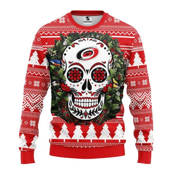 Carolina Hurricanes Skull Flower Ugly Christmas Sweater