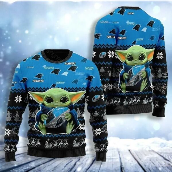 Carolina Panthers Baby Yoda Ugly Christmas Sweater