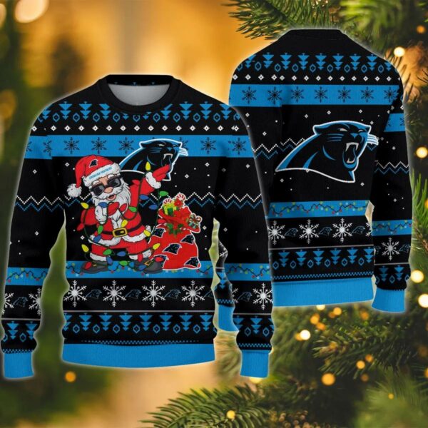 Carolina Panthers Santa Claus Dabbing Ugly Christmas Sweater