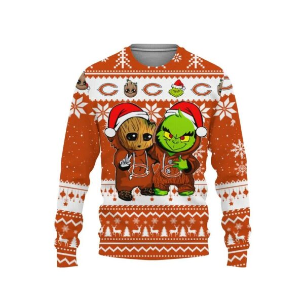 Chicago Bears Baby Groot And Grinch Best Friends Ugly Christmas Sweater