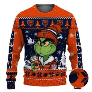 Chicago Bears The Grinch Drink Coffee Ugly Christmas Sweater