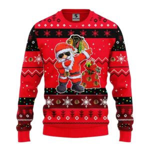 Chicago Blackhawks Dabbing Santa Claus Ugly Christmas Sweater