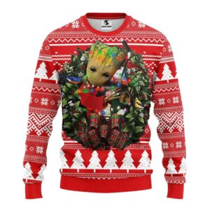 Chicago Blackhawks Groot Hug Ugly Christmas Sweater