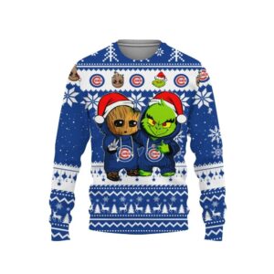 Chicago Cubs Baby Groot And Grinch Best Friends Ugly Christmas Sweater