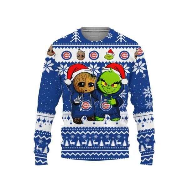 Chicago Cubs Baby Groot And Grinch Best Friends Ugly Christmas Sweater