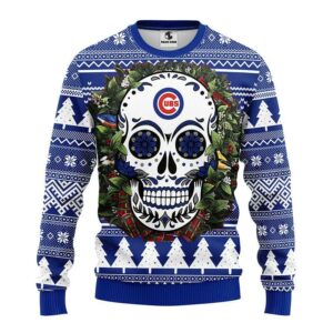 Chicago Cubs Skull Flower Ugly Christmas Sweater