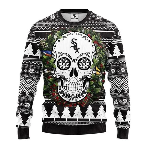 Chicago White Sox Skull Flower Ugly Christmas Sweater