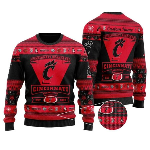 Cincinnati Bearcats Est 1819 Custom Name Ugly Christmas Sweater