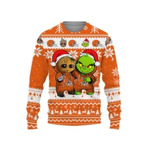 Cleveland Browns Baby Groot And Grinch Ugly Christmas Sweater