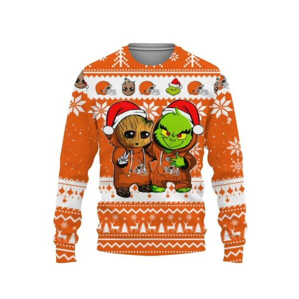 Cleveland Browns Baby Groot And Grinch Ugly Christmas Sweater