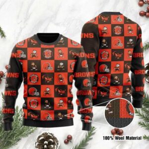 Cleveland Browns Logo Checkered Flannel Ugly Christmas Sweater