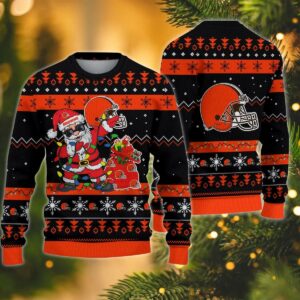 Cleveland Browns Santa Claus Dabbing Ugly Christmas Sweater