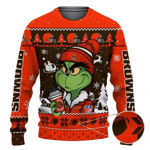 Cleveland Browns The Grinch Drink Coffee Ugly Christmas Sweater