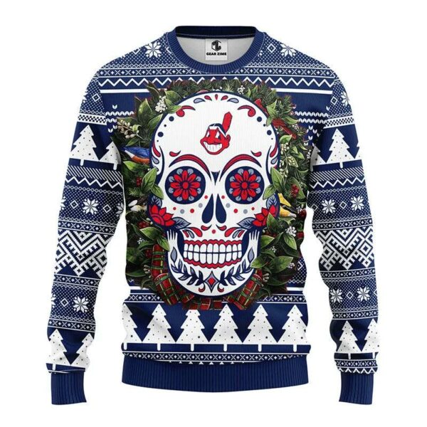 Cleveland Indians Skull Flower Ugly Christmas Sweater