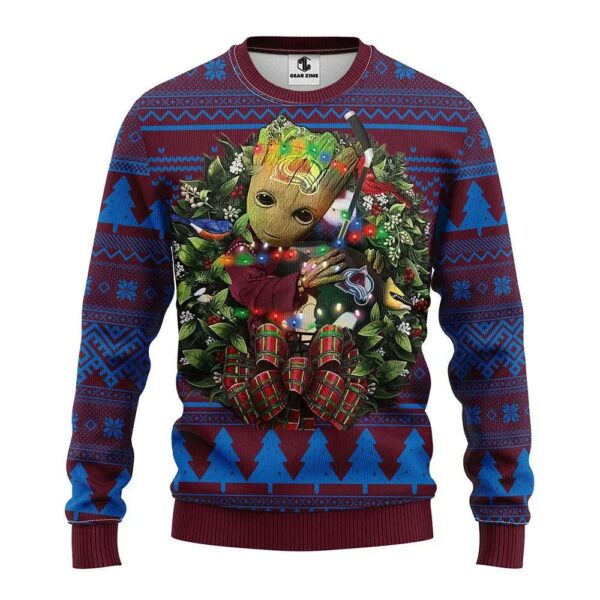 Colorado Avalanche Groot Hug Ugly Christmas Sweater