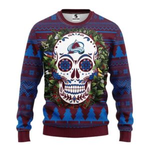 Colorado Avalanche Skull Flower Ugly Christmas Sweater