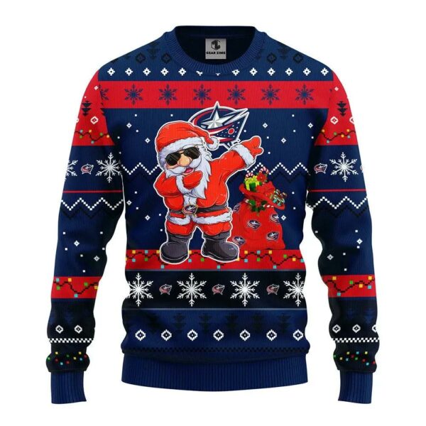 Columbus Blue Jackets Dabbing Santa Claus Ugly Christmas Sweater