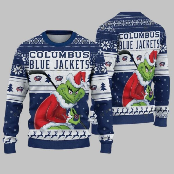 Columbus Blue Jackets Grinch Stolen Ugly Christmas Sweater