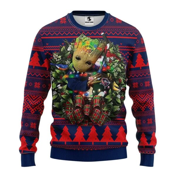 Columbus Blue Jackets Groot Hug Ugly Christmas Sweater