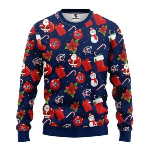 Columbus Blue Jackets Santa Claus Snowman Ugly Christmas Sweater