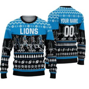 Custom Detroit Lions Walking Abbey Road Ugly Christmas Sweater