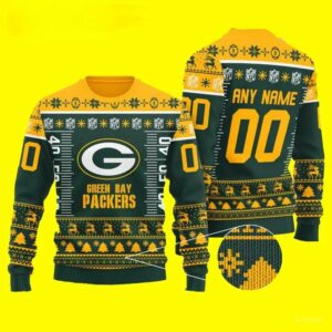 Custom Name Number Logo Green Bay Packers Ugly Christmas Sweater